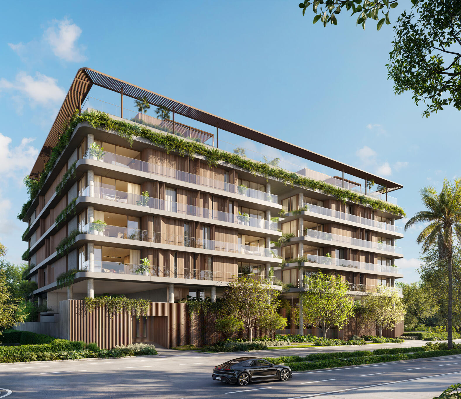Seven Park Residences – Modern Architectural Design in Hallandale Contemporary facade of Seven Park Residences in Hallandale-Hollywood, featuring sleek lines and luxury residential style.